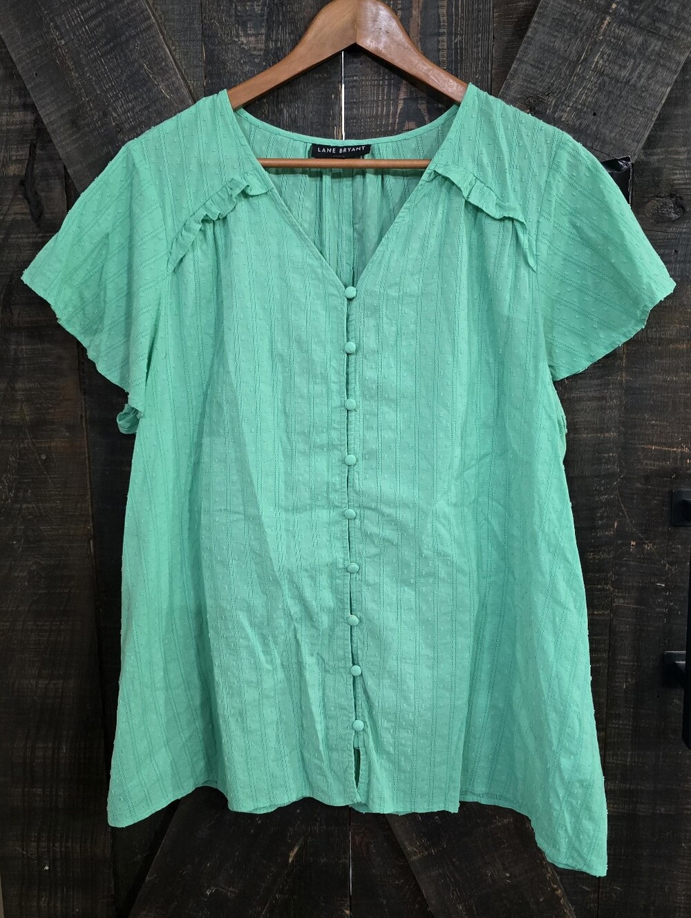 Lane Bryant Seafoam Button-Front Flutter Sleeve Blouse Size 20
